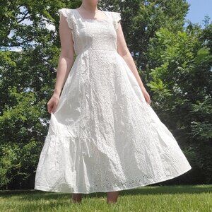 ⋅❀𓂃 ࣪ English Factory NWT white eyelet lace floral cotton summer midi dress ⊹ ࣪